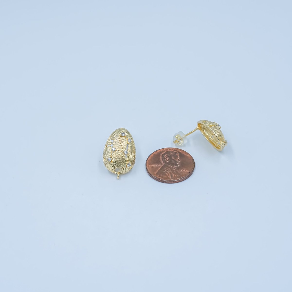 24K Gold Filled CZ Geometric Lined Teardrop Drop Stud Earring Findings | Z1129