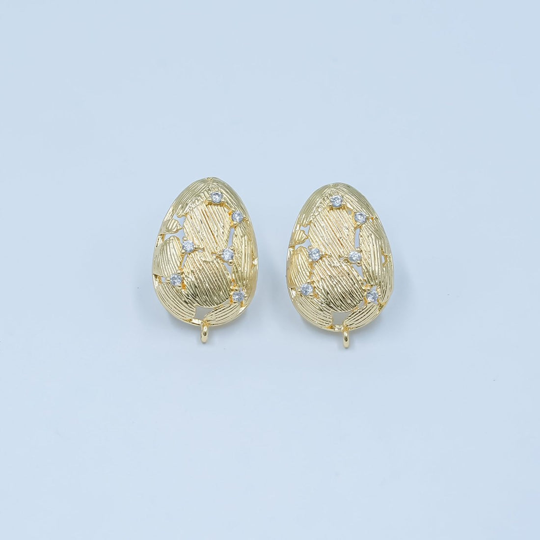 24K Gold Filled CZ Geometric Lined Teardrop Drop Stud Earring Findings | Z1129