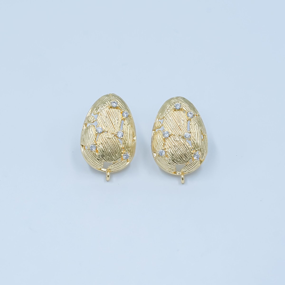 24K Gold Filled CZ Geometric Lined Teardrop Drop Stud Earring Findings | Z1129