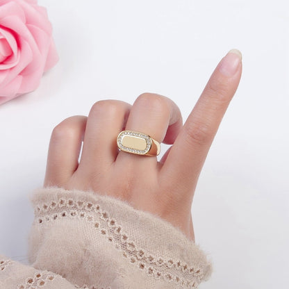24K Gold Filled CZ Gold &amp; Silver Ring, Minimalist Signet Ring Micro Pave Cubic Zirconia Ring O-2281 O-2282
