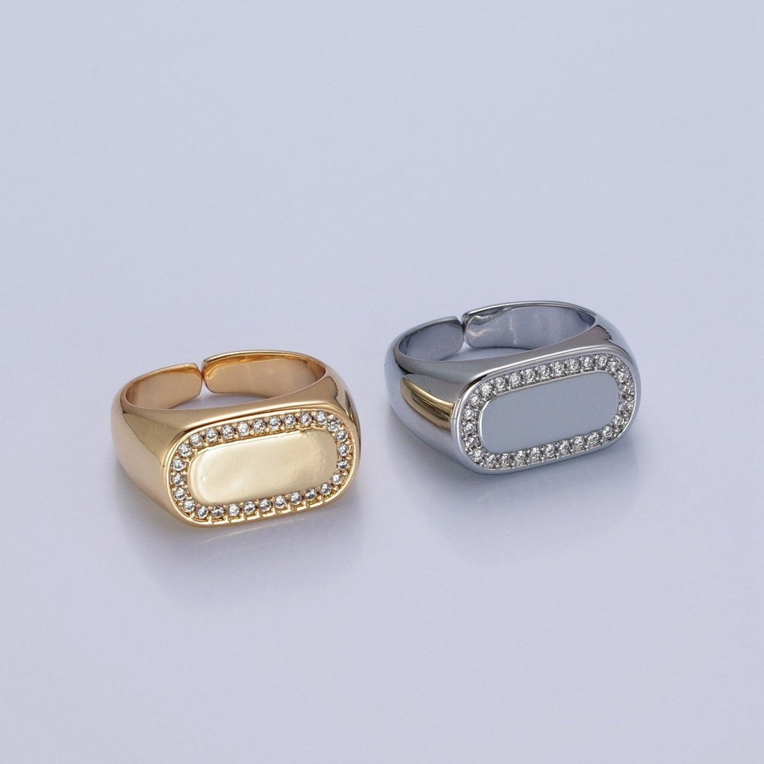 24K Gold Filled CZ Gold &amp; Silver Ring, Minimalist Signet Ring Micro Pave Cubic Zirconia Ring O-2281 O-2282