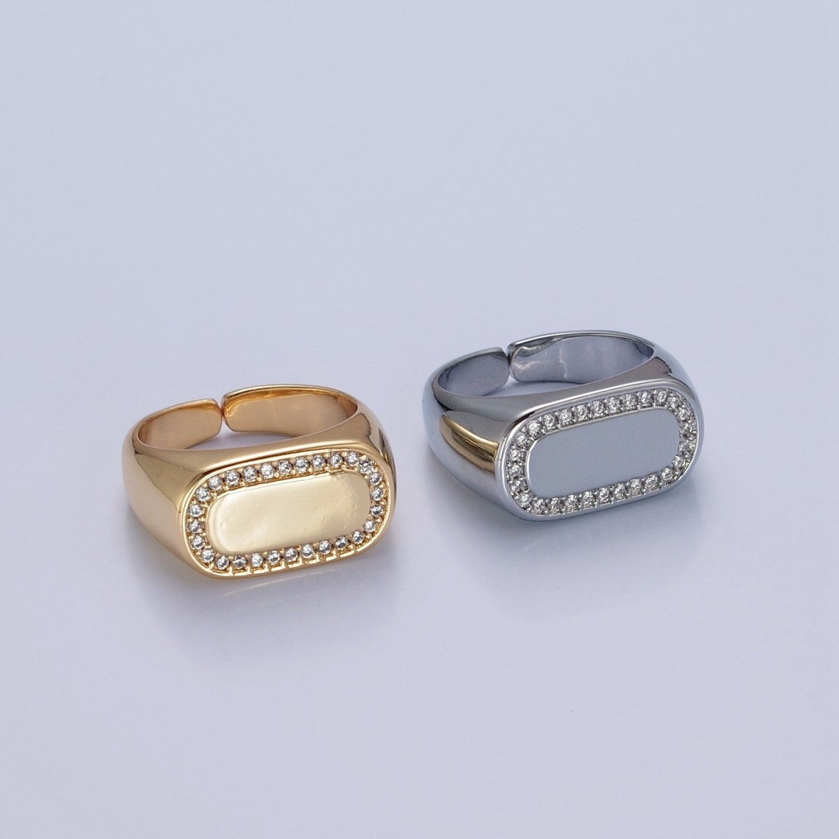 24K Gold Filled CZ Gold &amp; Silver Ring, Minimalist Signet Ring Micro Pave Cubic Zirconia Ring O-2281 O-2282
