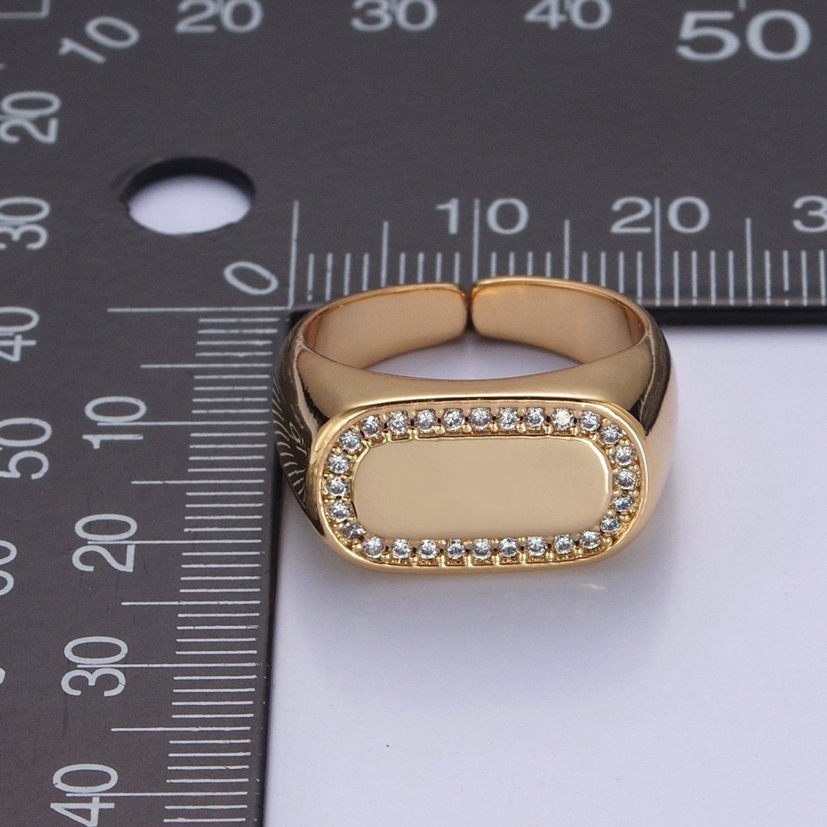 24K Gold Filled CZ Gold &amp; Silver Ring, Minimalist Signet Ring Micro Pave Cubic Zirconia Ring O-2281 O-2282