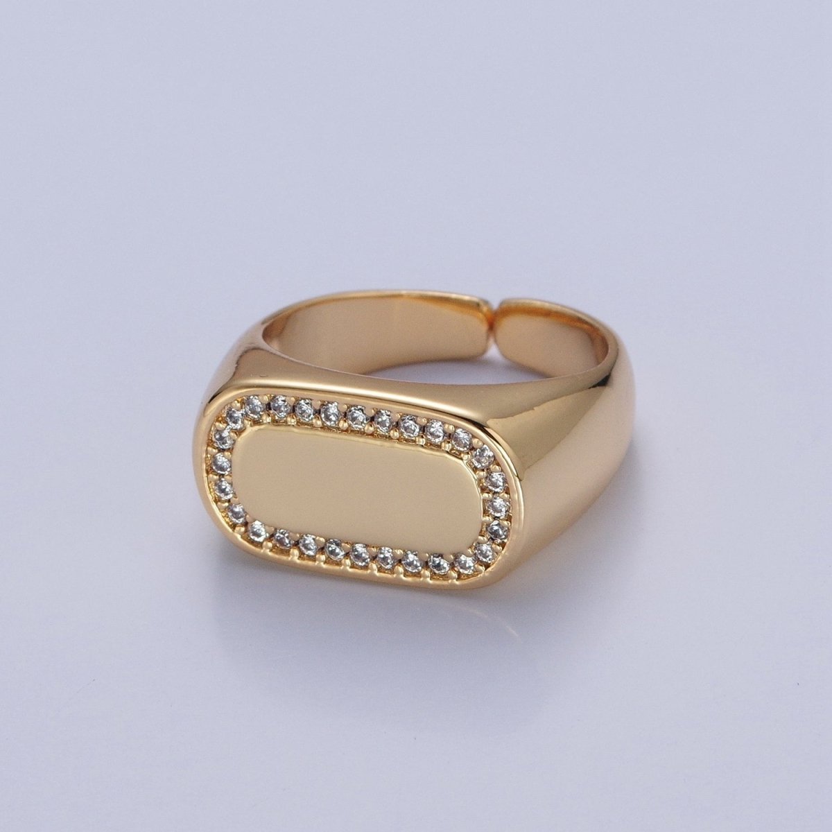 24K Gold Filled CZ Gold &amp; Silver Ring, Minimalist Signet Ring Micro Pave Cubic Zirconia Ring O-2281 O-2282