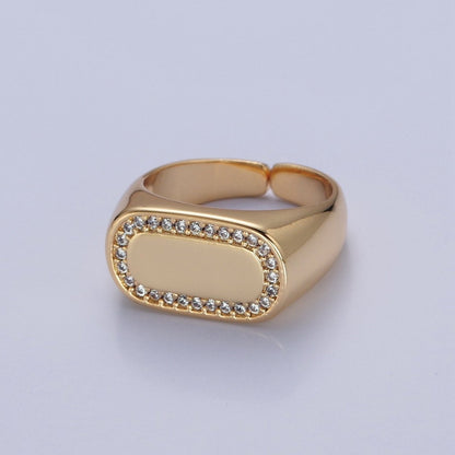 24K Gold Filled CZ Gold &amp; Silver Ring, Minimalist Signet Ring Micro Pave Cubic Zirconia Ring O-2281 O-2282