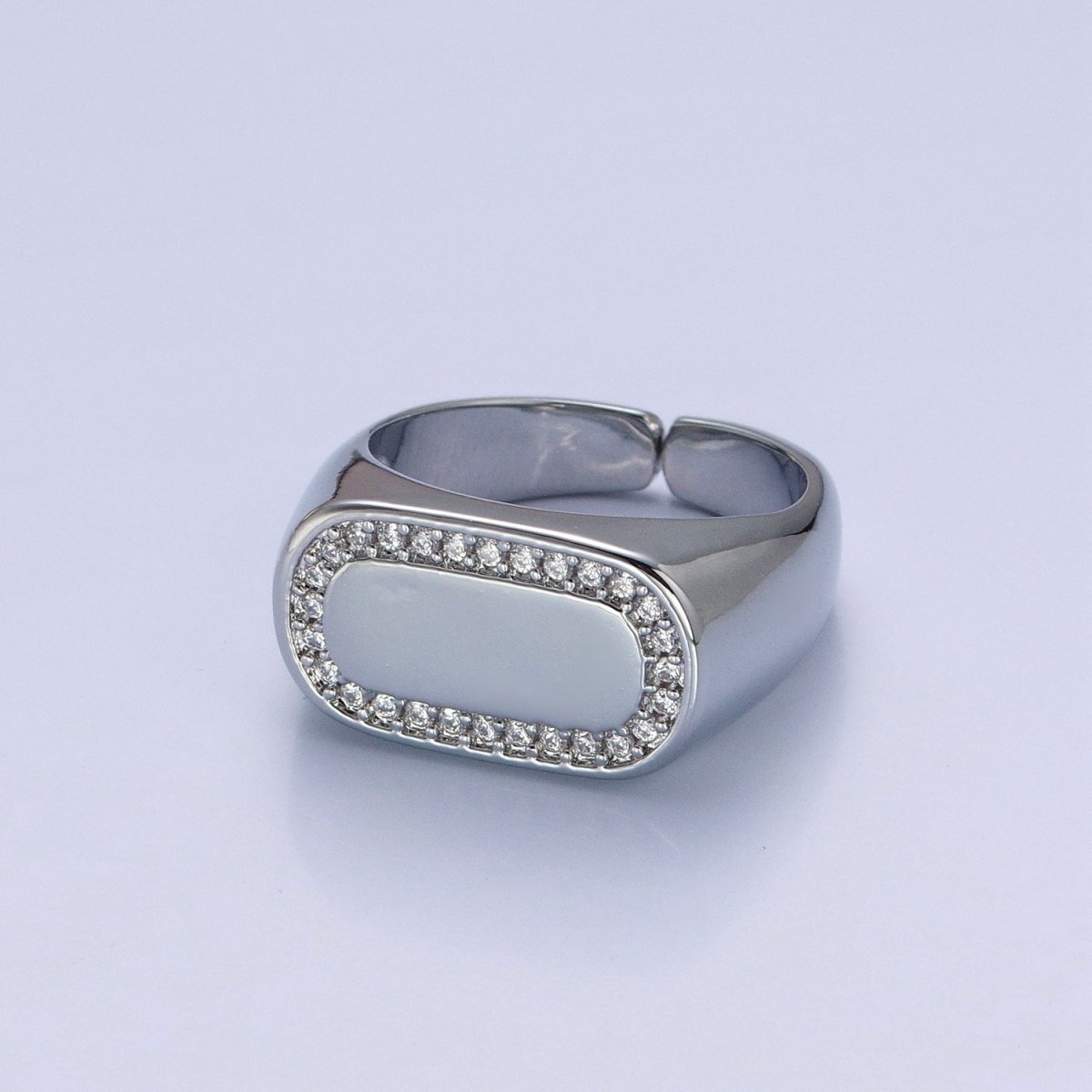 24K Gold Filled CZ Gold &amp; Silver Ring, Minimalist Signet Ring Micro Pave Cubic Zirconia Ring O-2281 O-2282