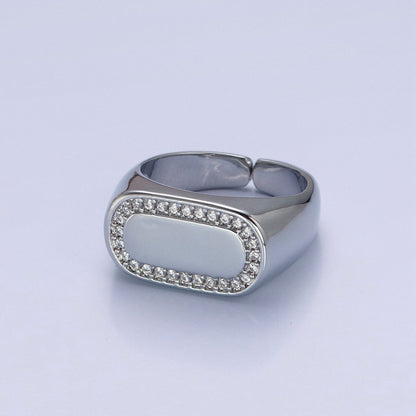 24K Gold Filled CZ Gold &amp; Silver Ring, Minimalist Signet Ring Micro Pave Cubic Zirconia Ring O-2281 O-2282