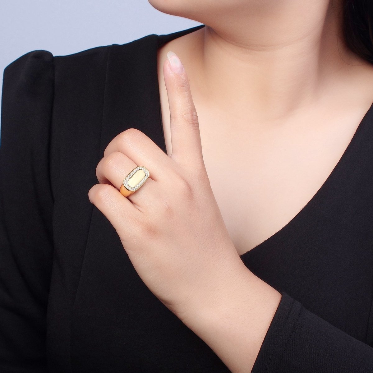 24K Gold Filled CZ Gold &amp; Silver Ring, Minimalist Signet Ring Micro Pave Cubic Zirconia Ring O-2281 O-2282