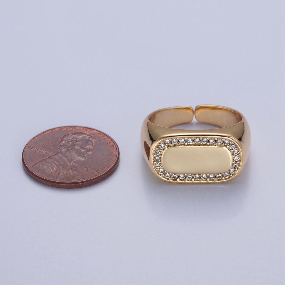24K Gold Filled CZ Gold &amp; Silver Ring, Minimalist Signet Ring Micro Pave Cubic Zirconia Ring O-2281 O-2282