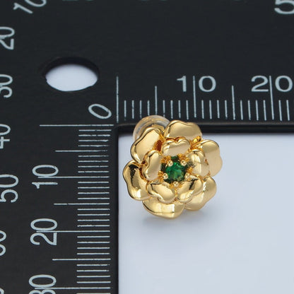 24K Gold Filled Green CZ Bud Flower Stud Earrings | AD624