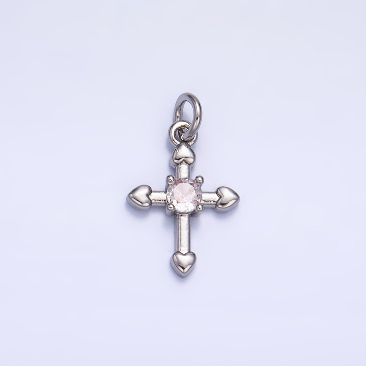 24K Gold Filled 13.5mm CZ Heart Religious Cross Mini Charm in Gold &amp; Silver | W377