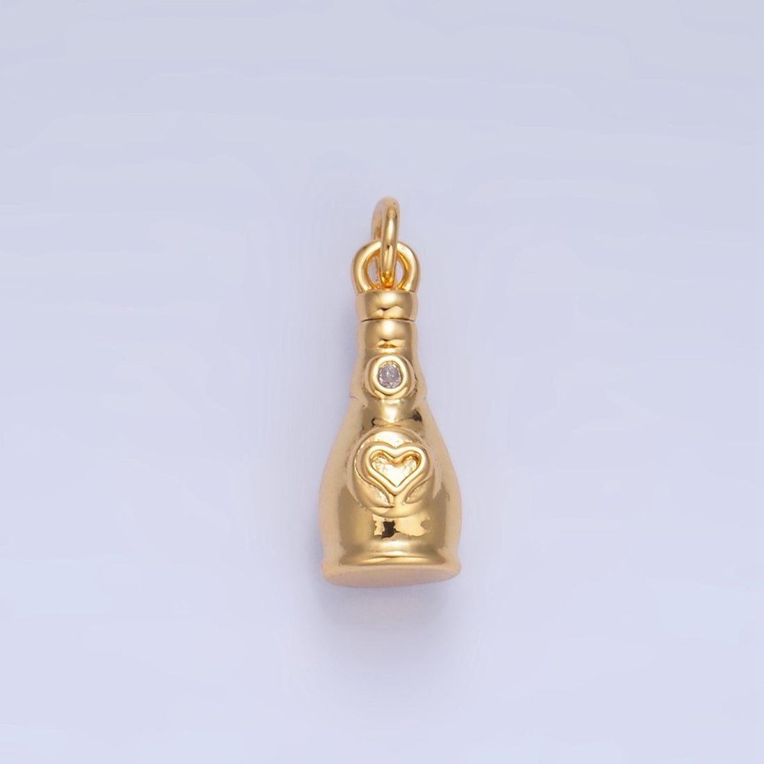 24K Gold Filled CZ Heart Wine Bottle 3D Multidimensional Charm | W136