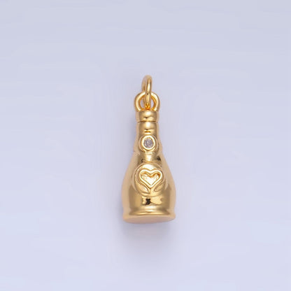 24K Gold Filled CZ Heart Wine Bottle 3D Multidimensional Charm | W136