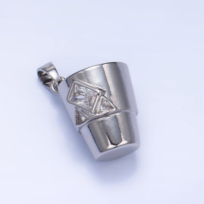 24K Gold Filled CZ Iced Cup Drink Whisky Glass in Rock Pendant in Gold &amp; Silver | AA1004