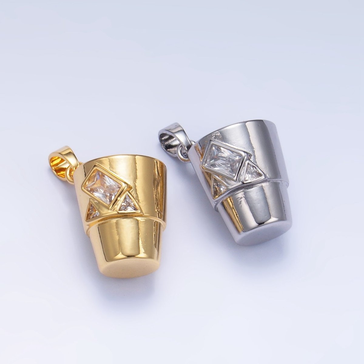24K Gold Filled CZ Iced Cup Drink Whisky Glass in Rock Pendant in Gold &amp; Silver | AA1004