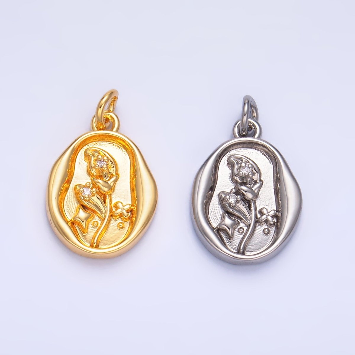 24K Gold Filled 15mm CZ Leaf Nature Stamped Charm in Gold &amp; Silver | W384