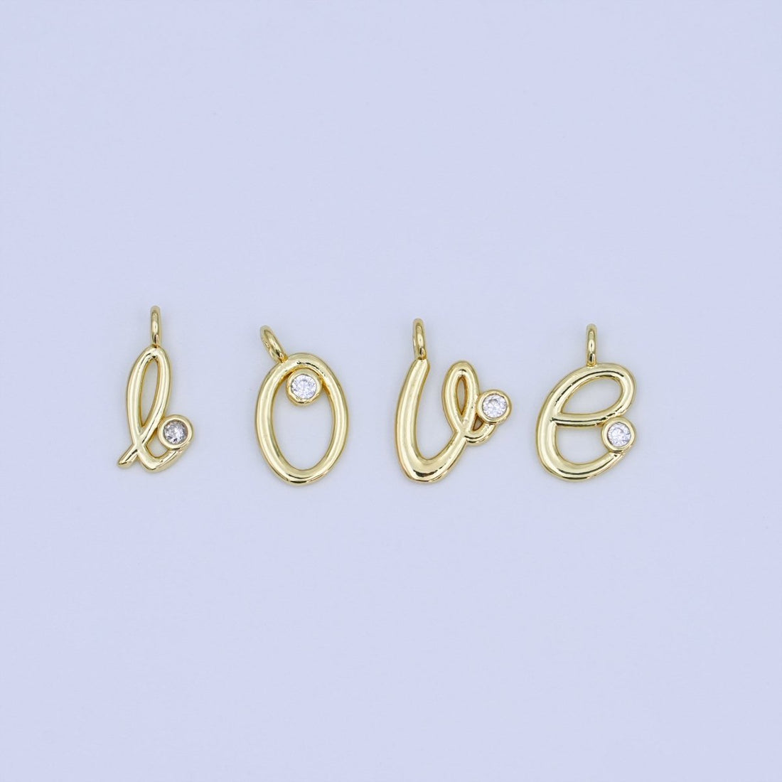 24K Gold Filled CZ "LOVE" Cursive Script Charm Set | N047