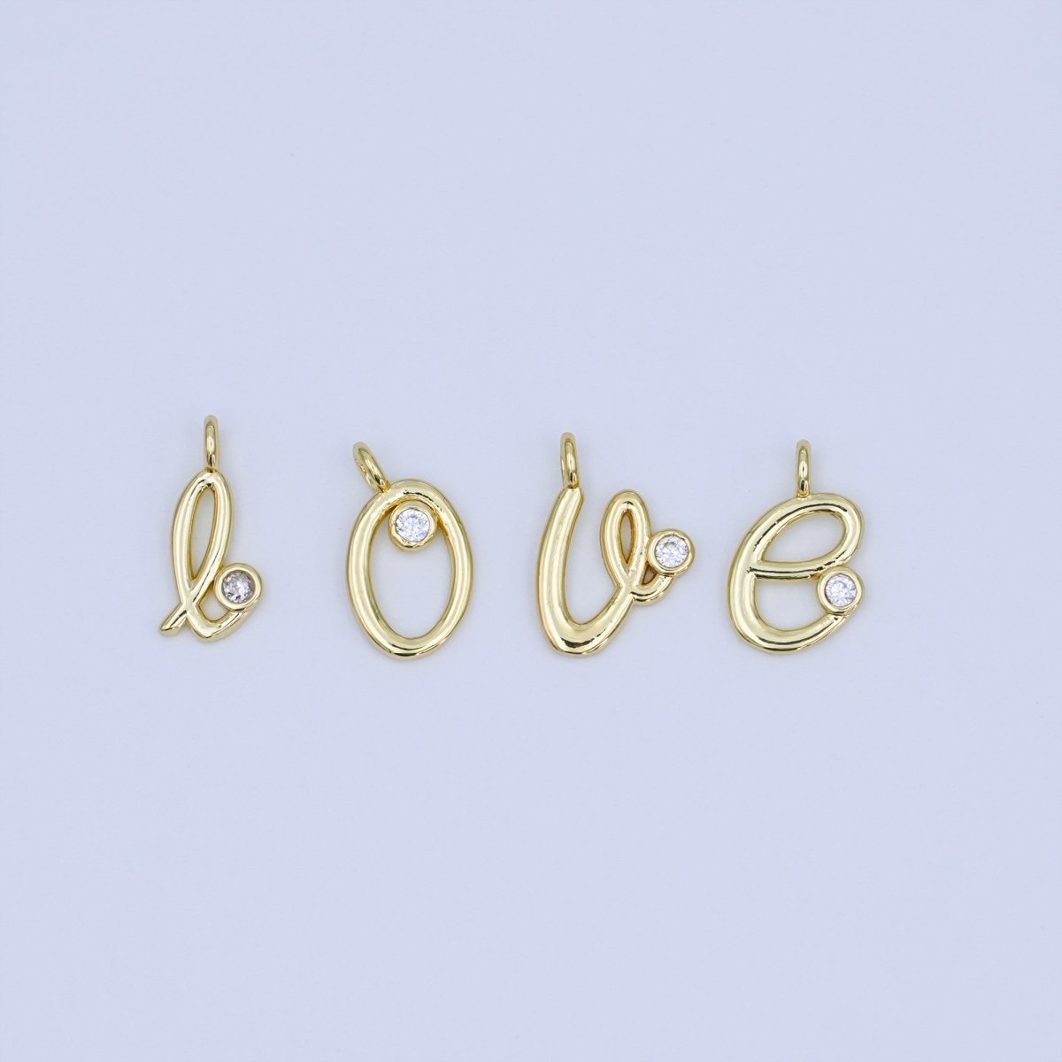 24K Gold Filled CZ "LOVE" Cursive Script Charm Set | N047