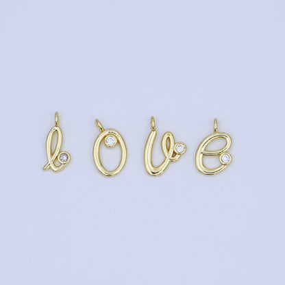 24K Gold Filled CZ "LOVE" Cursive Script Charm Set | N047