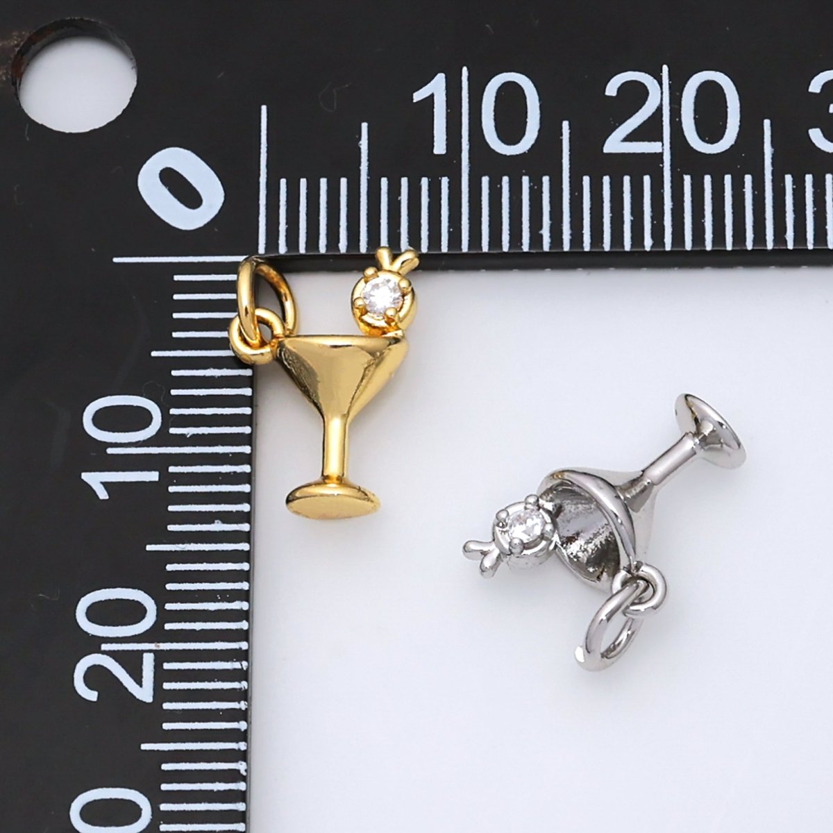 24K Gold Filled CZ Martini Alcoholic Drink 3D Multidimensional Charm in Gold &amp; Silver | W805