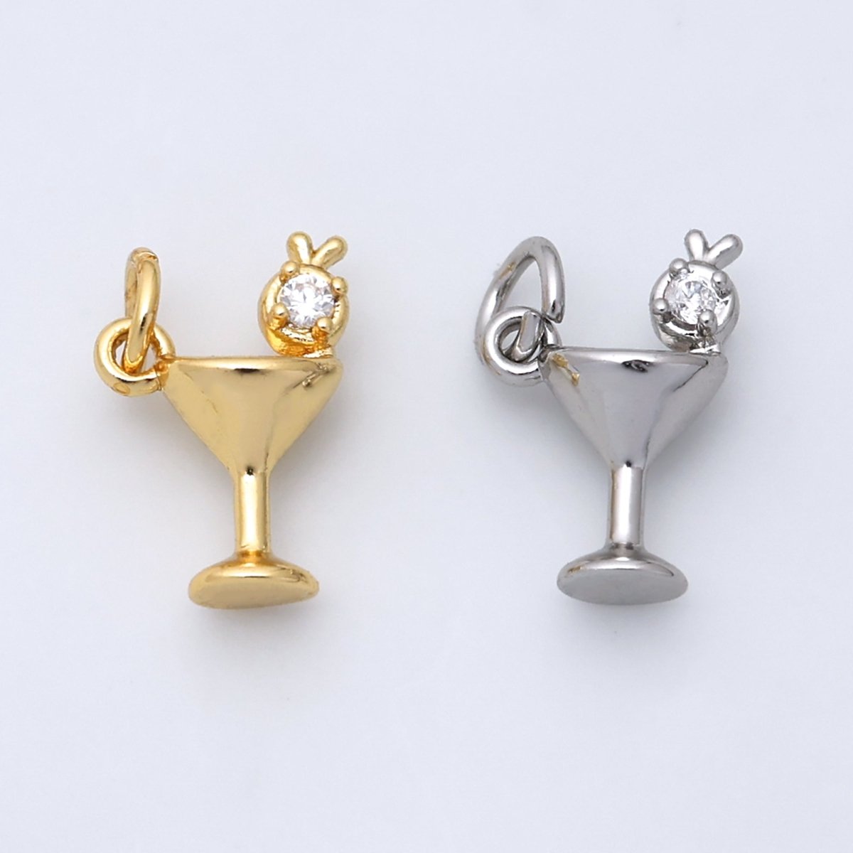 24K Gold Filled CZ Martini Alcoholic Drink 3D Multidimensional Charm in Gold &amp; Silver | W805