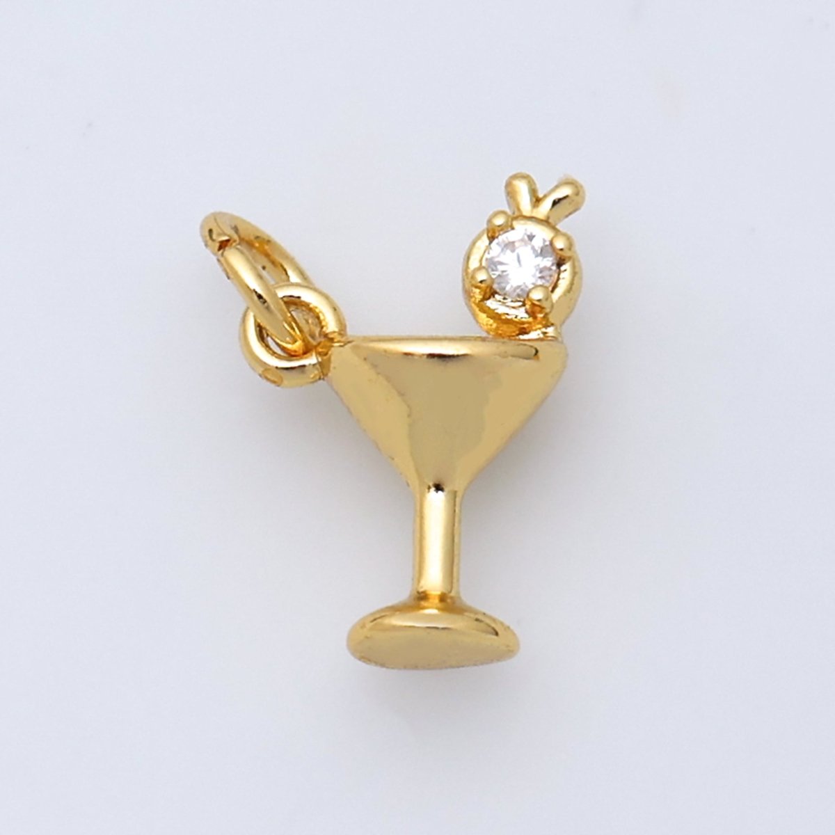 24K Gold Filled CZ Martini Alcoholic Drink 3D Multidimensional Charm in Gold &amp; Silver | W805