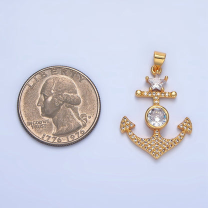 24K Gold Filled CZ Micro Paved Anchor Pendant | AA138