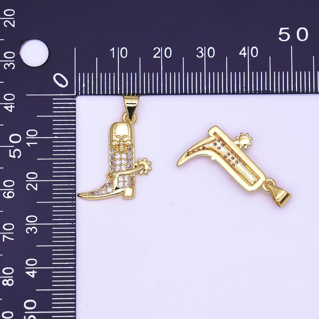 24K Gold Filled CZ Micro Paved Bee Cowboy Boot Pendant| AH469