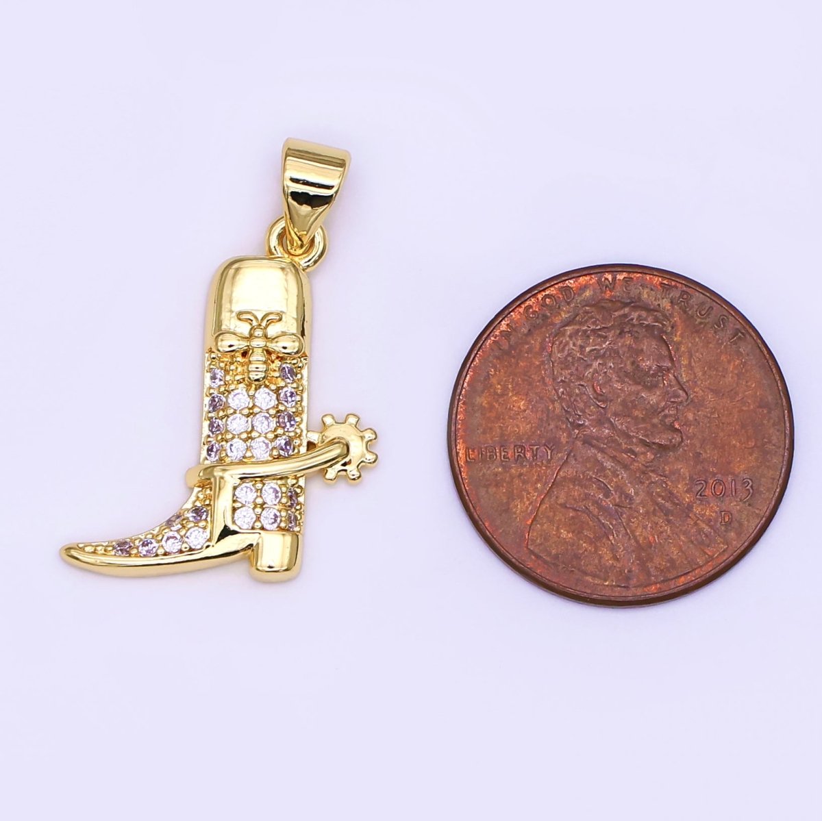 24K Gold Filled CZ Micro Paved Bee Cowboy Boot Pendant| AH469