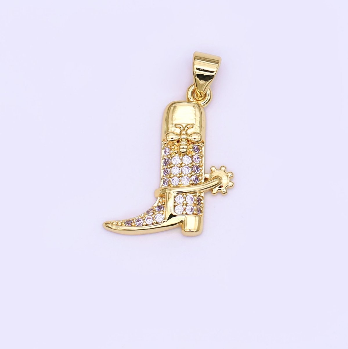 24K Gold Filled CZ Micro Paved Bee Cowboy Boot Pendant| AH469