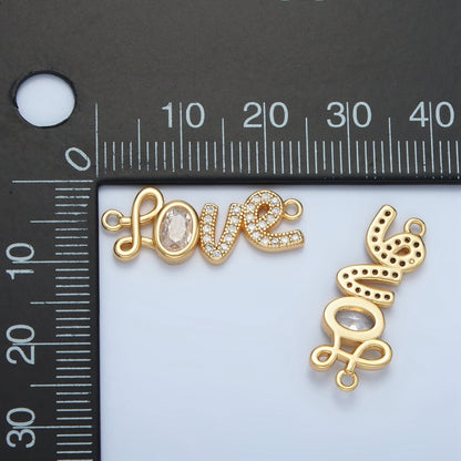 24K Gold Filled "Love" Cursive Micro Paved CZ Connector | F228