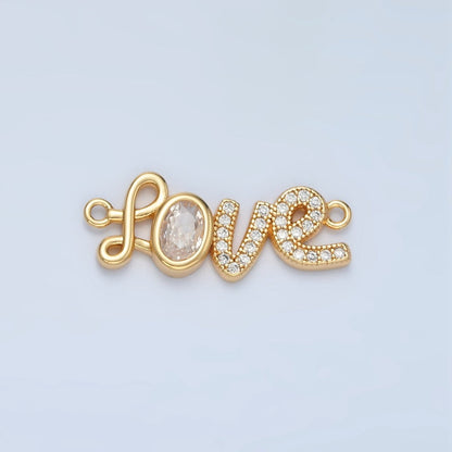 24K Gold Filled "Love" Cursive Micro Paved CZ Connector | F228