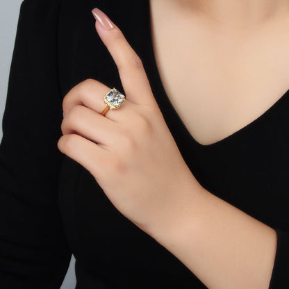 24K Gold Filled Clear Square CZ Micro Paved Solitaire Ring | O1413