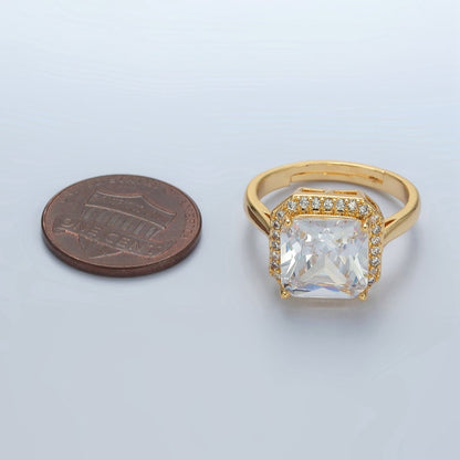 24K Gold Filled Clear Square CZ Micro Paved Solitaire Ring | O1413