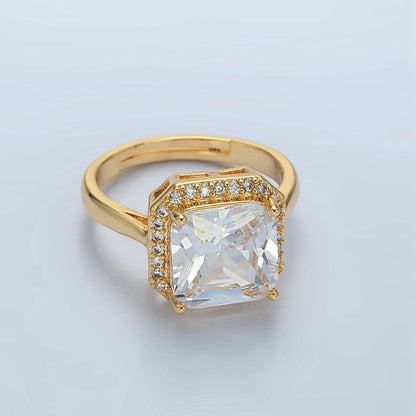 24K Gold Filled Clear Square CZ Micro Paved Solitaire Ring | O1413