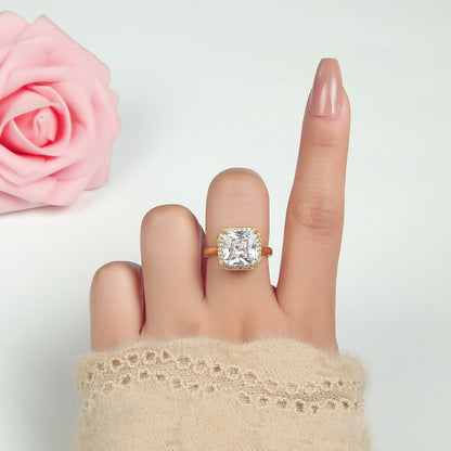 24K Gold Filled Clear Square CZ Micro Paved Solitaire Ring | O1413
