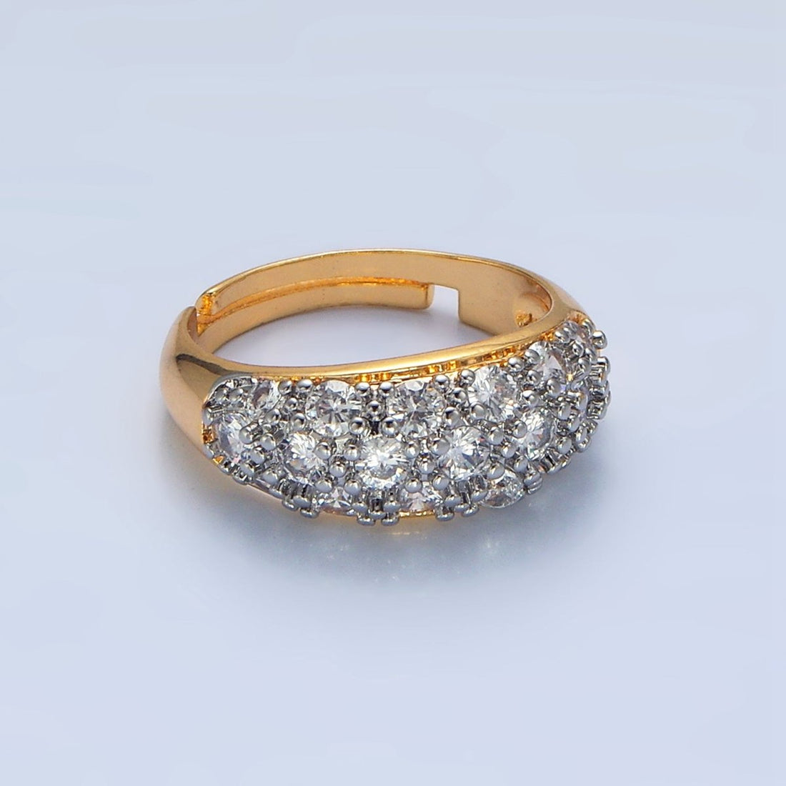 24K Gold Filled CZ Micro Paved Dome Mixed Metal Ring | O1431