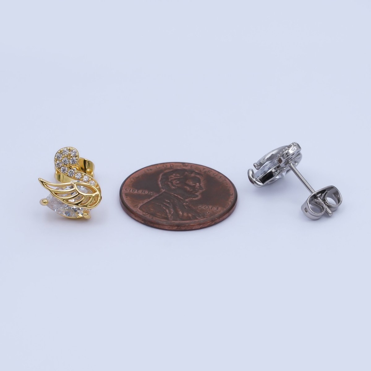 24K Gold Filled CZ Micro Paved Duck Dove Bird Stud Earrings in Gold &amp; Silver | AI472 AI542