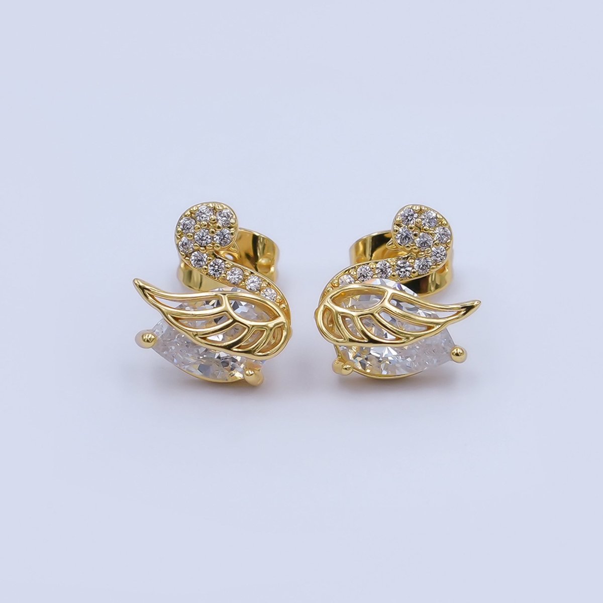 24K Gold Filled CZ Micro Paved Duck Dove Bird Stud Earrings in Gold &amp; Silver | AI472 AI542