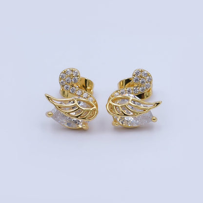 24K Gold Filled CZ Micro Paved Duck Dove Bird Stud Earrings in Gold &amp; Silver | AI472 AI542