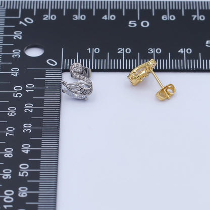 24K Gold Filled CZ Micro Paved Duck Dove Bird Stud Earrings in Gold &amp; Silver | AI472 AI542