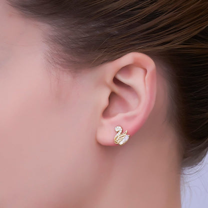 24K Gold Filled CZ Micro Paved Duck Dove Bird Stud Earrings in Gold &amp; Silver | AI472 AI542