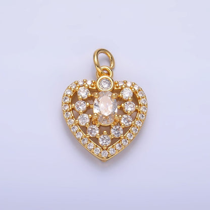 24K Gold Filled 17mm Micro Paved CZ Heart Charm in Gold &amp; Silver | W802