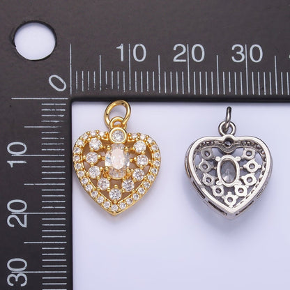 24K Gold Filled 17mm Micro Paved CZ Heart Charm in Gold &amp; Silver | W802