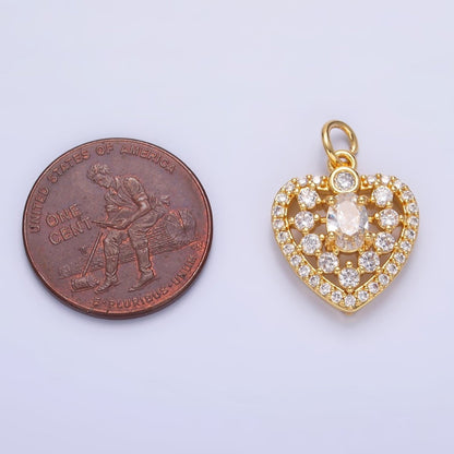 24K Gold Filled 17mm Micro Paved CZ Heart Charm in Gold &amp; Silver | W802