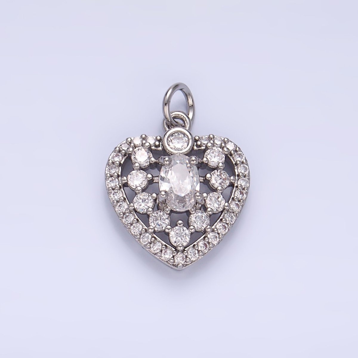 24K Gold Filled 17mm Micro Paved CZ Heart Charm in Gold &amp; Silver | W802