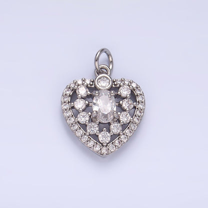 24K Gold Filled 17mm Micro Paved CZ Heart Charm in Gold &amp; Silver | W802