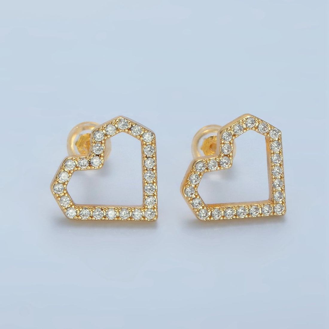 24K Gold Filled Micro Paved CZ Open Heart Stud Earrings | AD739