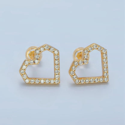 24K Gold Filled Micro Paved CZ Open Heart Stud Earrings | AD739