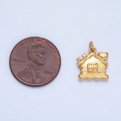 24K Gold Filled CZ Molten Dough House Heart Mini Charm | X851